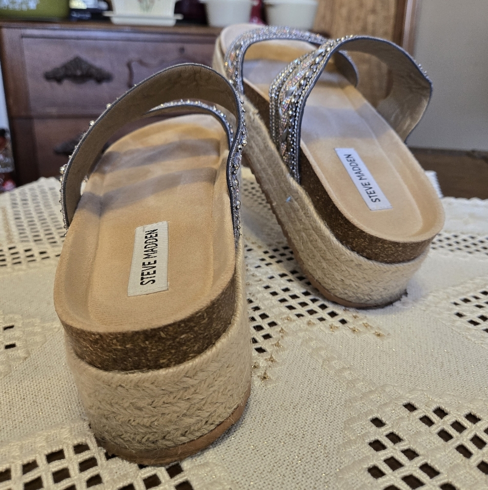 Steve Madden Metallic Braided Platform Slide Sandals - Silver - Picture 6 of 12
